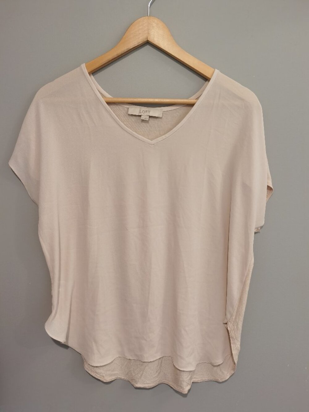 LOFT Beige Mixed Media V-neck Blouse | Size M